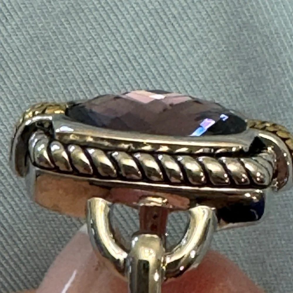 Faceted Faux Amethyst Silver Tone Statement Ring - Picture 6 of 12